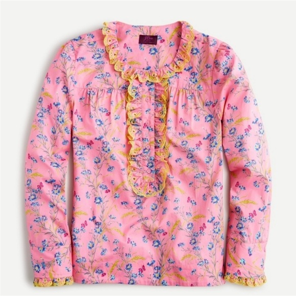 J. Crew cotton poplin ruffle blouse in Liberty of London fabric